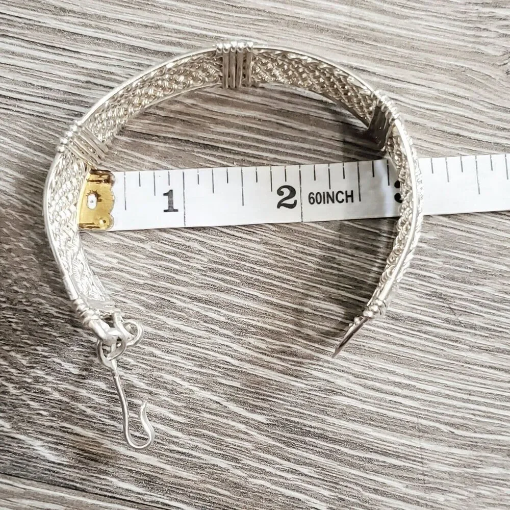 Handwoven 25mm Wide Textile Weave Sterling Silver Bracelet 42 Grams